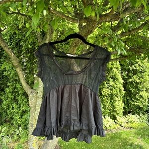 Black Sheer Peplum Blouse